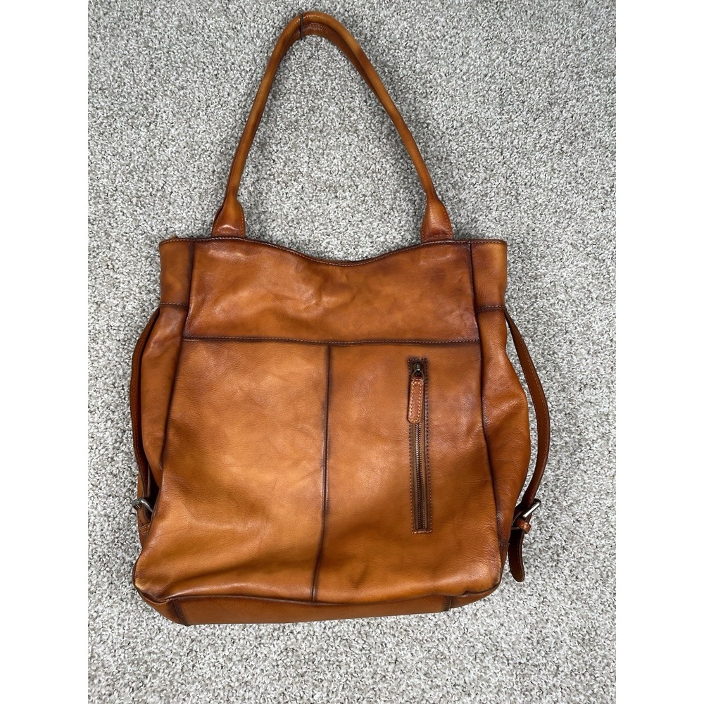 LRTO Genuine Leather Cognac Brown Tote Shoulder Bag Large Zip Top Purse